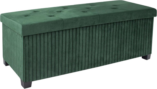 Storage Ottoman Bench, 43 Inch Foldable Ottoman with Legs, Velvet Foot Rest Stool, End of Bed
