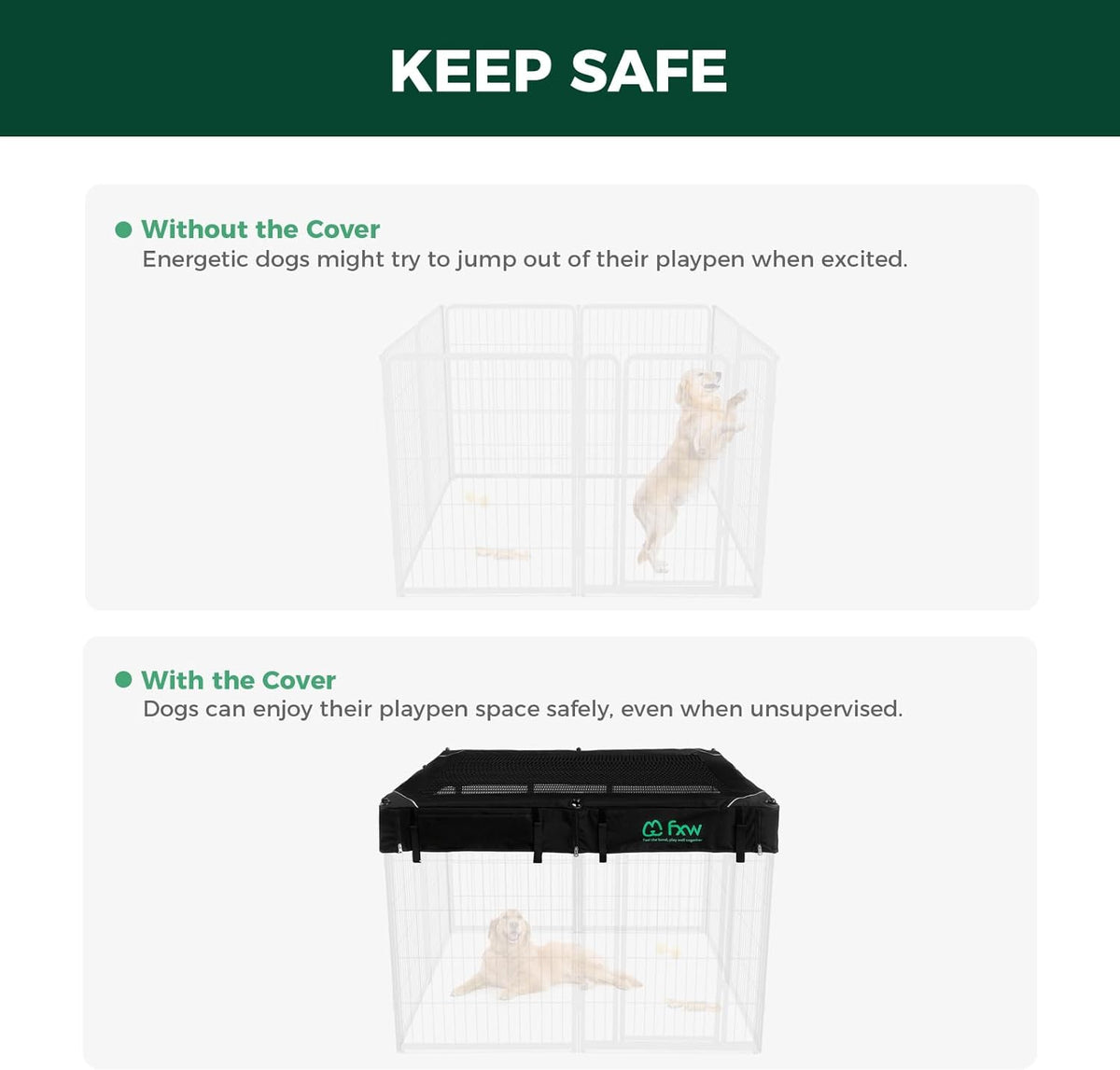 FXW Homeplus Unleashed Indoor Dog Playpen - Stress-Free and Safe Play, Heavy Duty 40 Inch 8 Wire