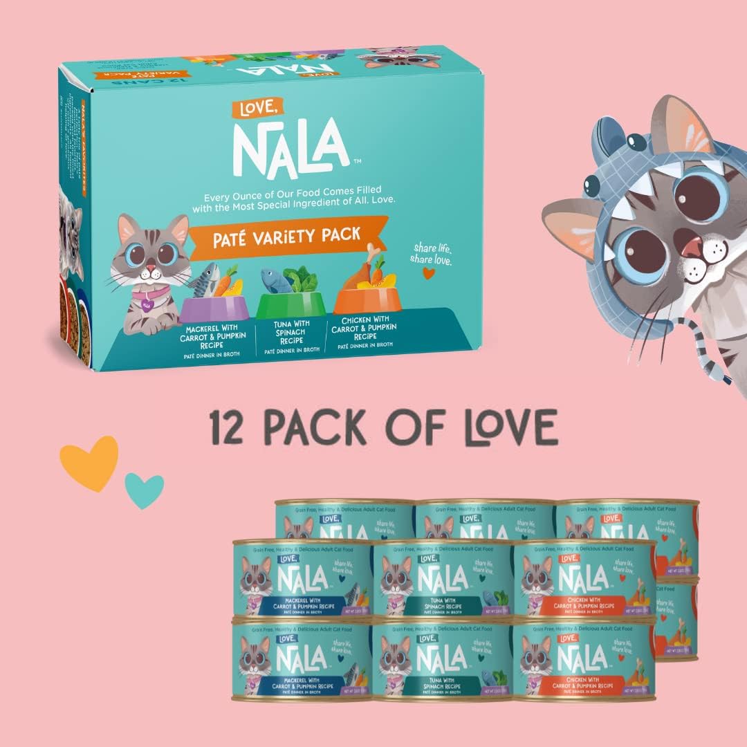 LOVE, NALA - Natural Adult Cat Wet Food - Pate Variety Pack - Tuna, Chicken, Tuna and Salmon