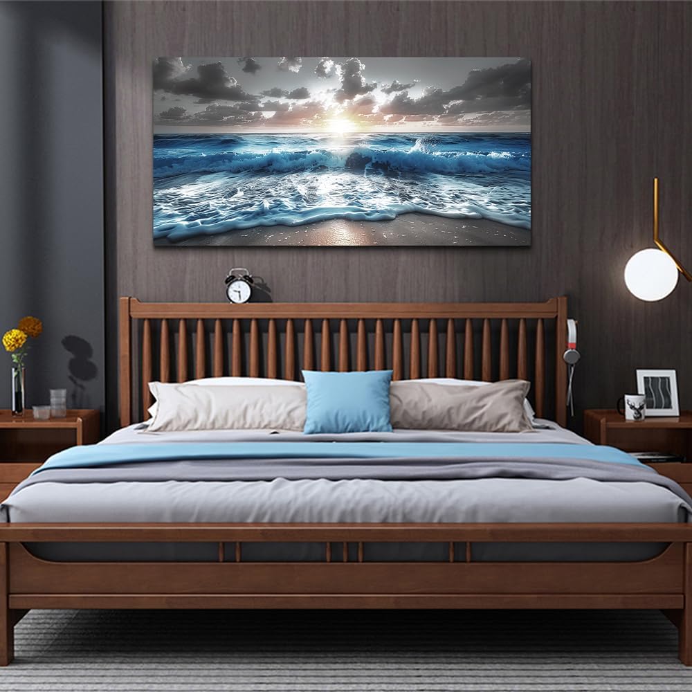 hyidecorart Canvas Wall Decor For Office Large Wall Art For Living Room Blue Beach Painting Sea