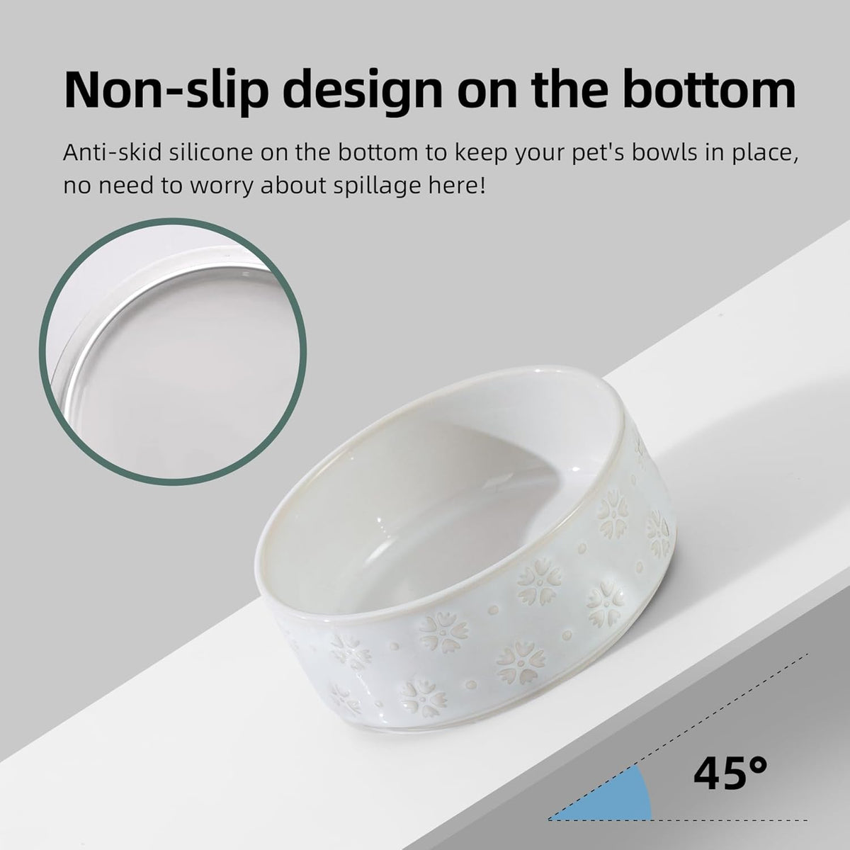 Ceramic 5.1inch Raised Double Bowls Set with Acacia Wood Stand, 2 Heights Elevated, Food & Water