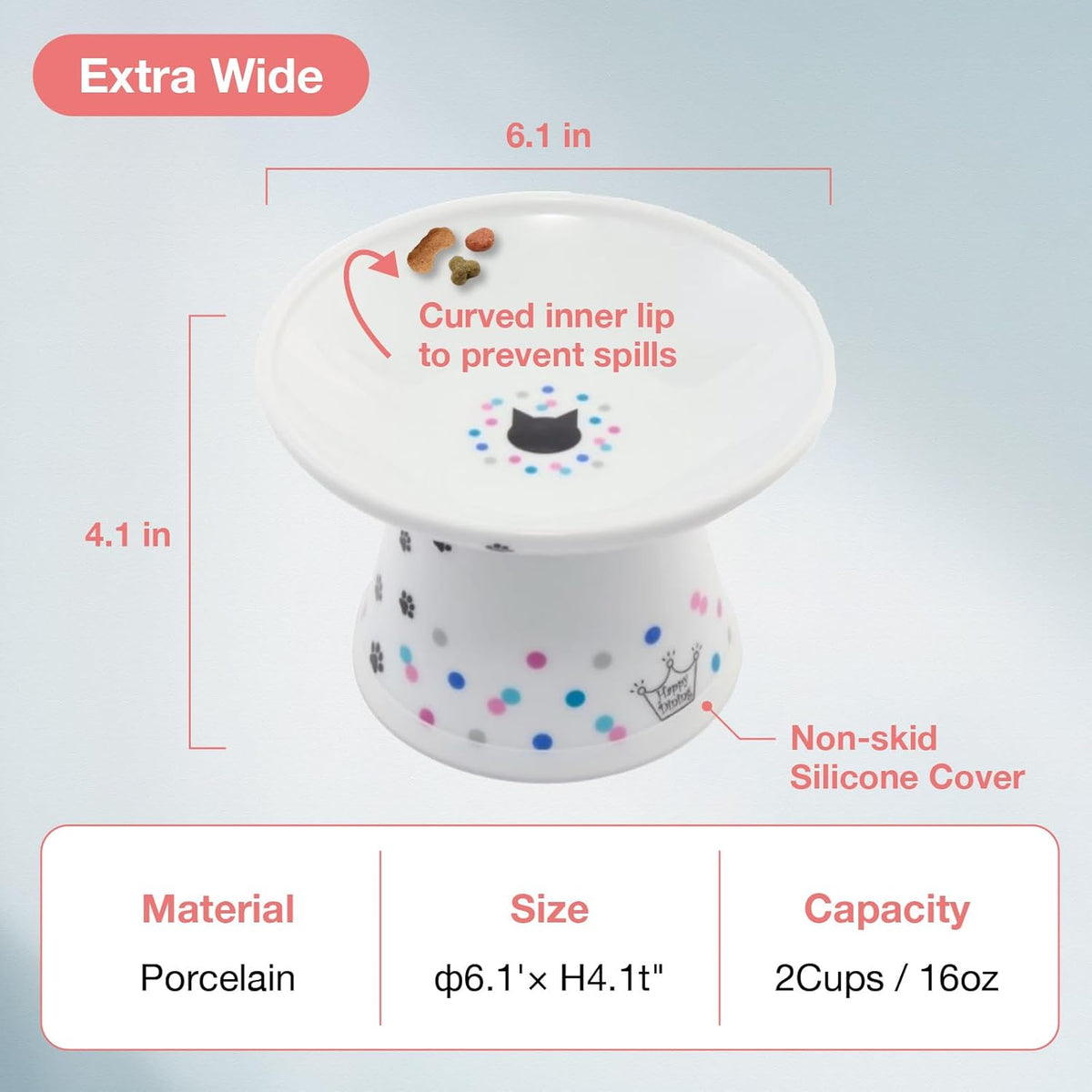 Necoichi Raised Cat Food Bowl – Ceramic Elevated Cat Bowl for Whisker & Neck Fatigue, Dishwasher