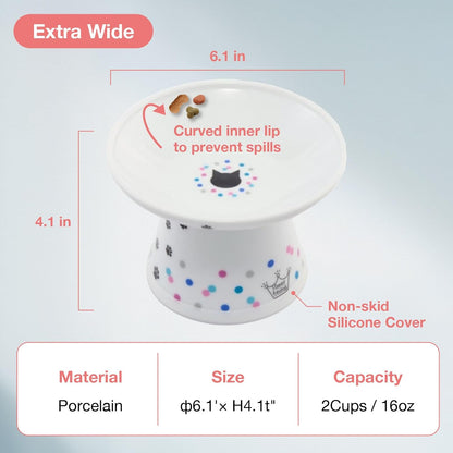 Necoichi Raised Cat Food Bowl – Ceramic Elevated Cat Bowl for Whisker & Neck Fatigue, Dishwasher