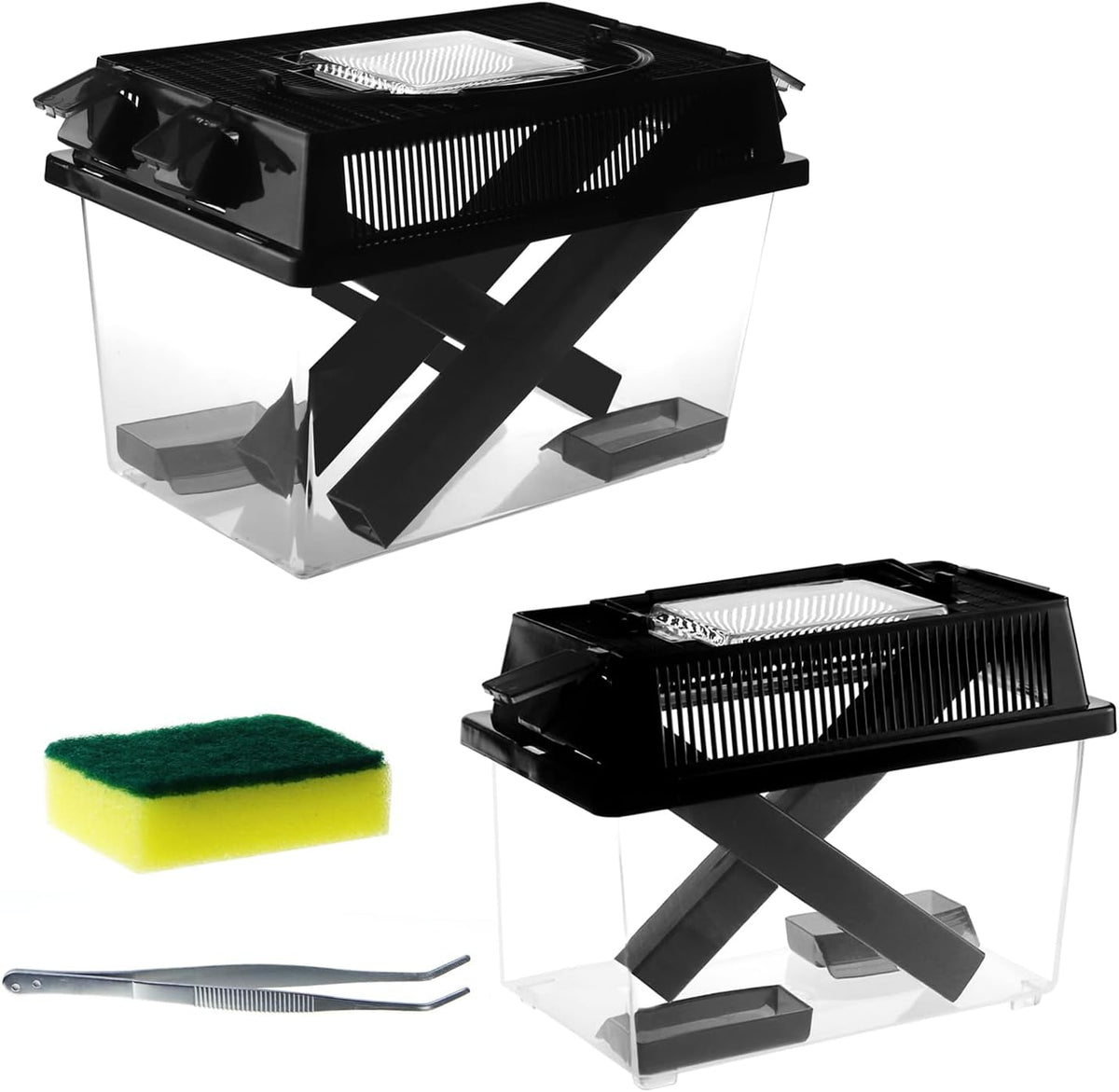 2-Pack Critter Keeper, Large and Middle Sizes, Equipped with Food Tweezers and Brushes, Cricket Pen