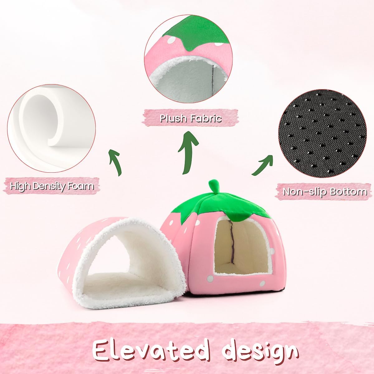 Guinea Pig Hideout with Tunnel, Washable Chinchilla House Bed, Fleece Hideaway, Enrichment Toys