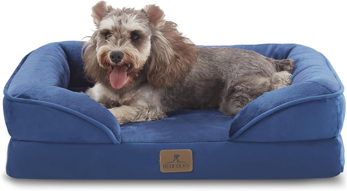 Bedfolks Orthopedic Dog Bed, Waterproof Dog Sofa Bed for Small Dogs & Cats, Egg Foam Pet Couch Bed