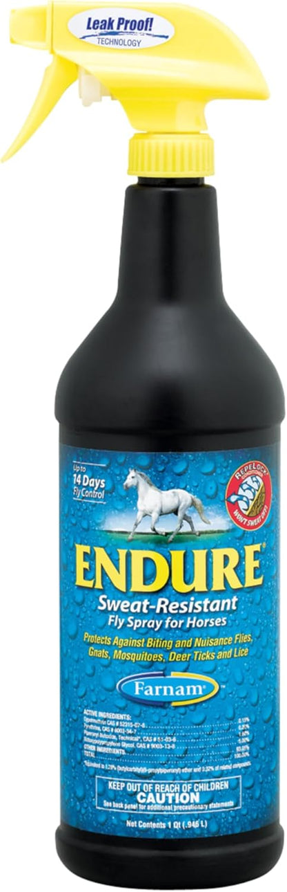 Farnam Endure Sweat-Resistant Fly Spray for Horses, Lasts Up to 14 Days, Protects Against Flies