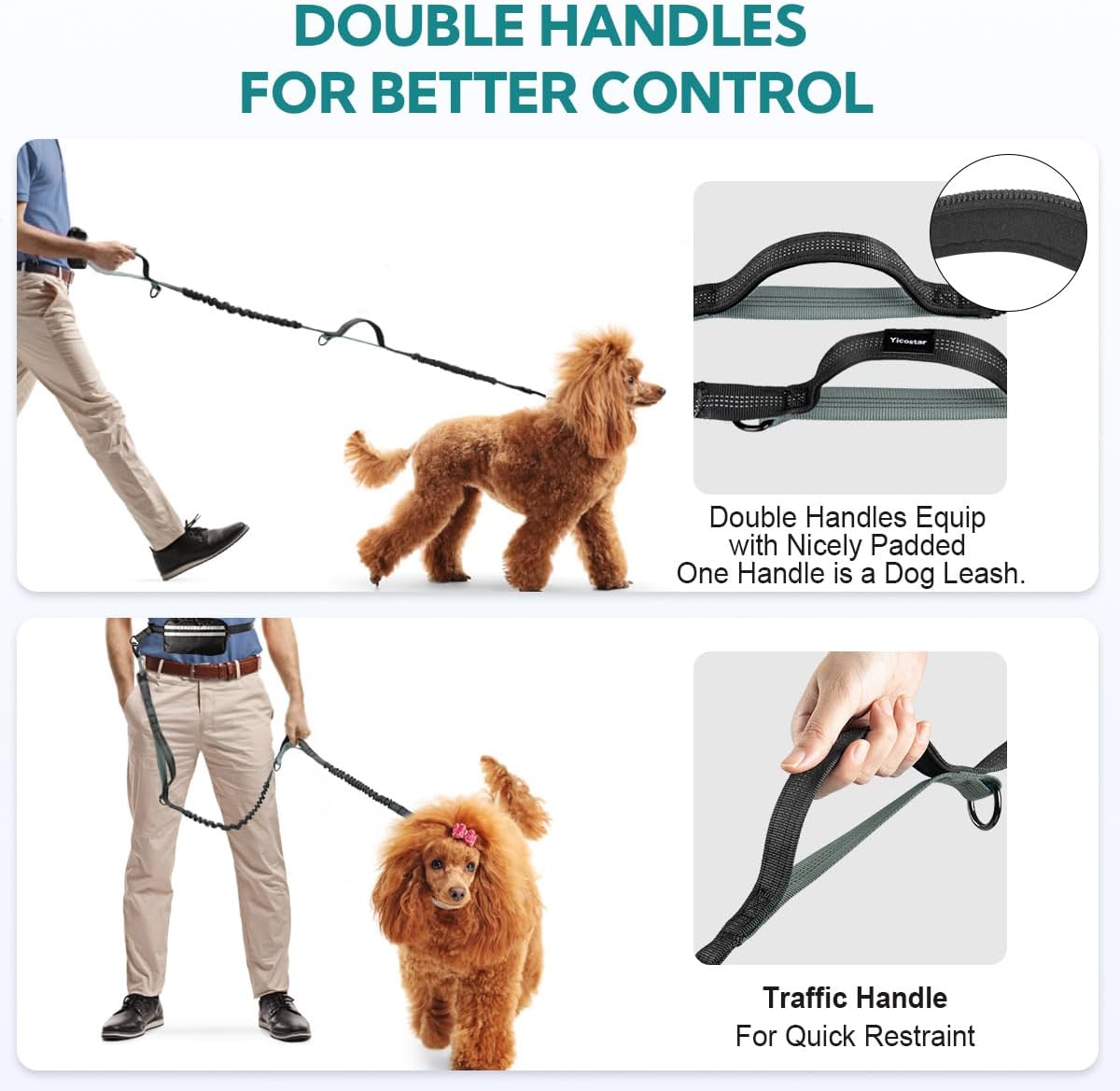 Hands Free Dog Leash with Pouch, Double Leash for Two Dogs, Retractable Dog Leashes with Double
