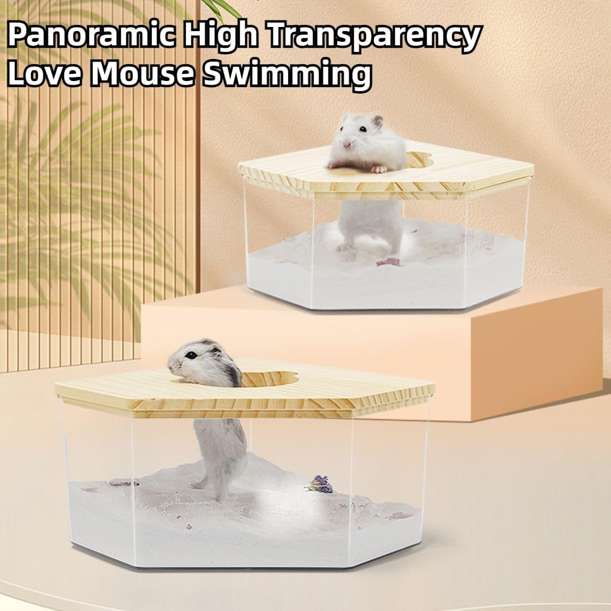 Hamster Sand Bath Box Container, Small Pet Sandbox Lid Design Take Bath Wooden Sandbox Dust Bath