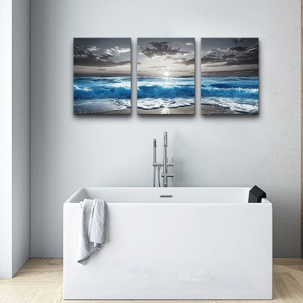 TTHYUEWS Beach Wall Art For Living Room Canvas Wall Decor For Bedroom Office Decorations Blue Sea