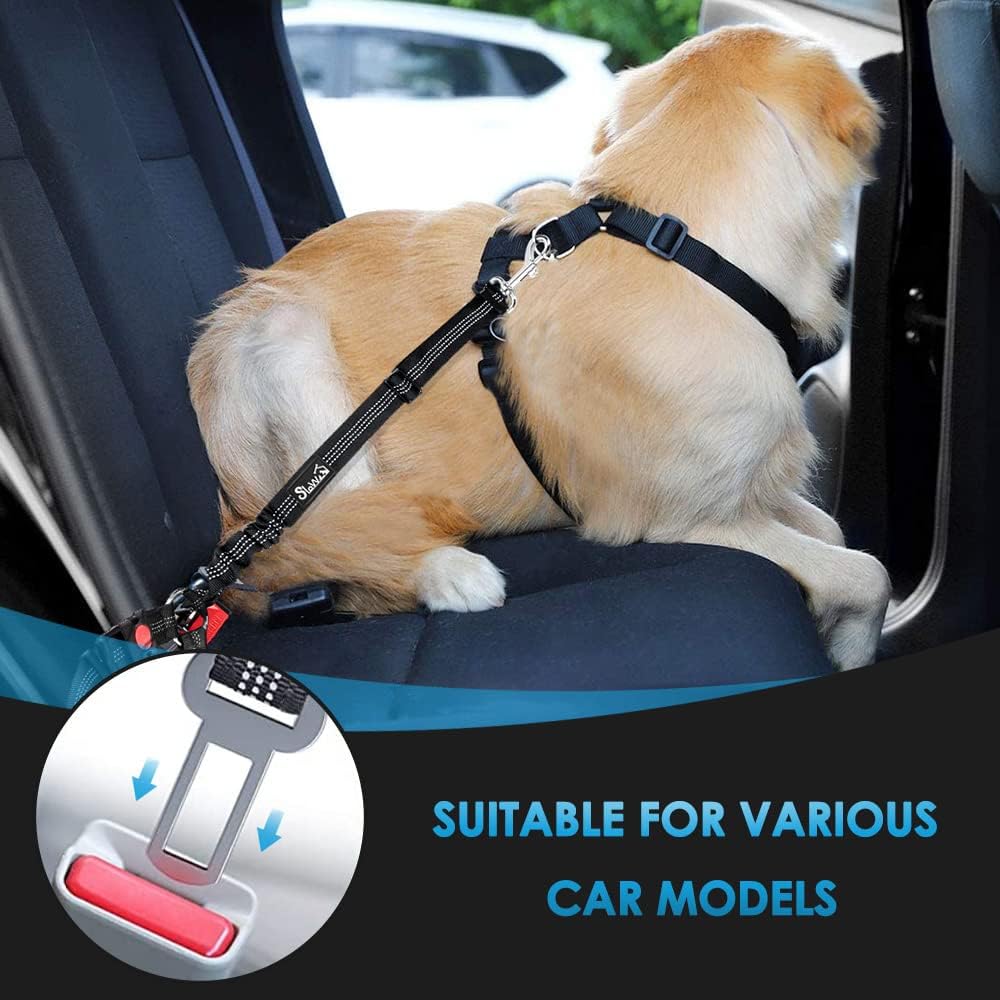 SlowTon Dog Seat Belt for Car, 2 Pack Dog Car Harness Seatbelt Adjustable with Elastic Bungee
