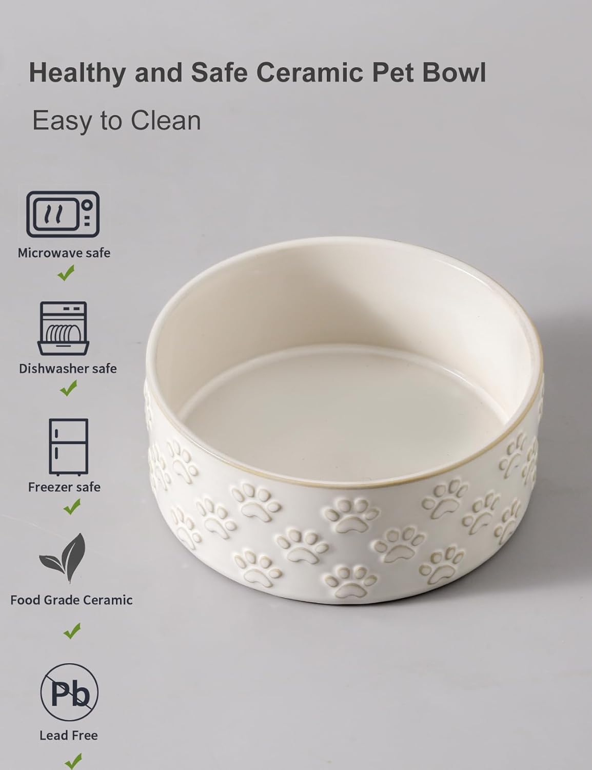 UBEE Ceramic Dog Food Bowl Set of 2, 6.1 inch Dog Dish Bowl with Paw Pattern, Pet Food Water Dish