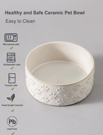 UBEE Ceramic Dog Food Bowl Set of 2, 6.1 inch Dog Dish Bowl with Paw Pattern, Pet Food Water Dish