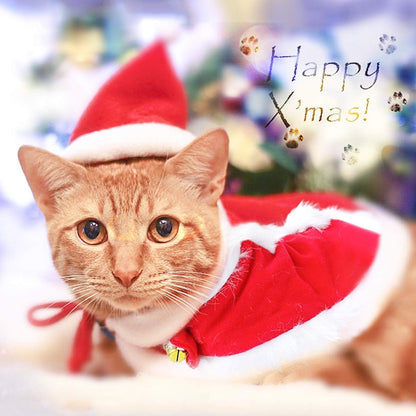 Enjoying Cat Christmas Costume, Pet Santa Claus Hat with Xmas Clothes for Cats Small Dogs, Kitten