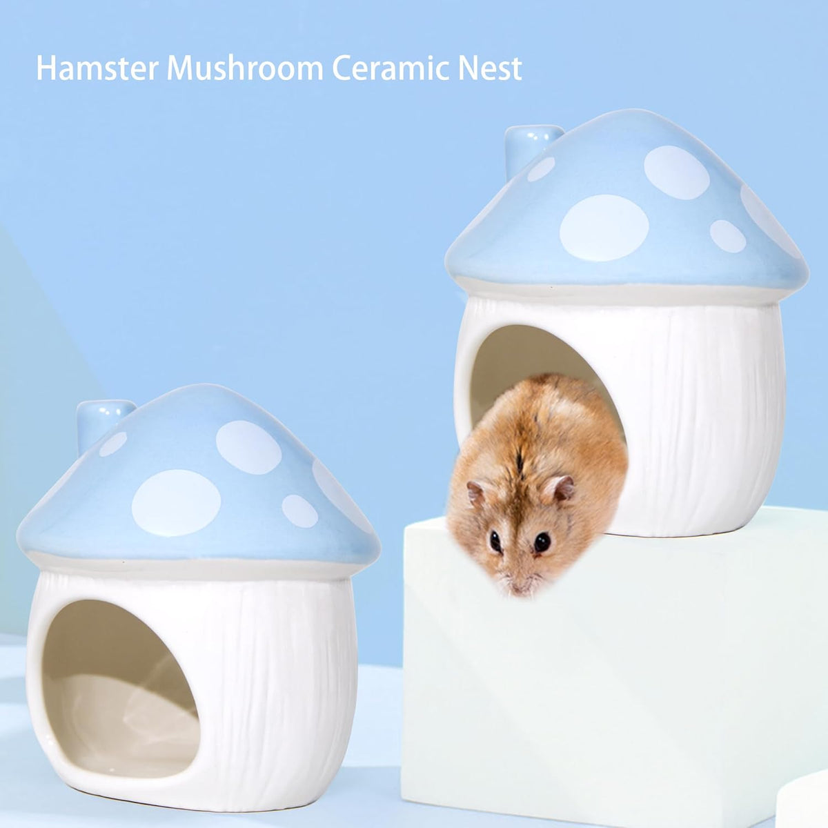 Ceramic Mushroom Hamster Hideout - Hamster Habitat for Hamsters Chinchillas Hedgehogs and Gerbils