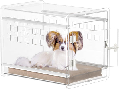 Sumerflos Clear Acrylic Dog Crate - Modern Dog Kennel Furniture, Indoor End Table Dog Crate