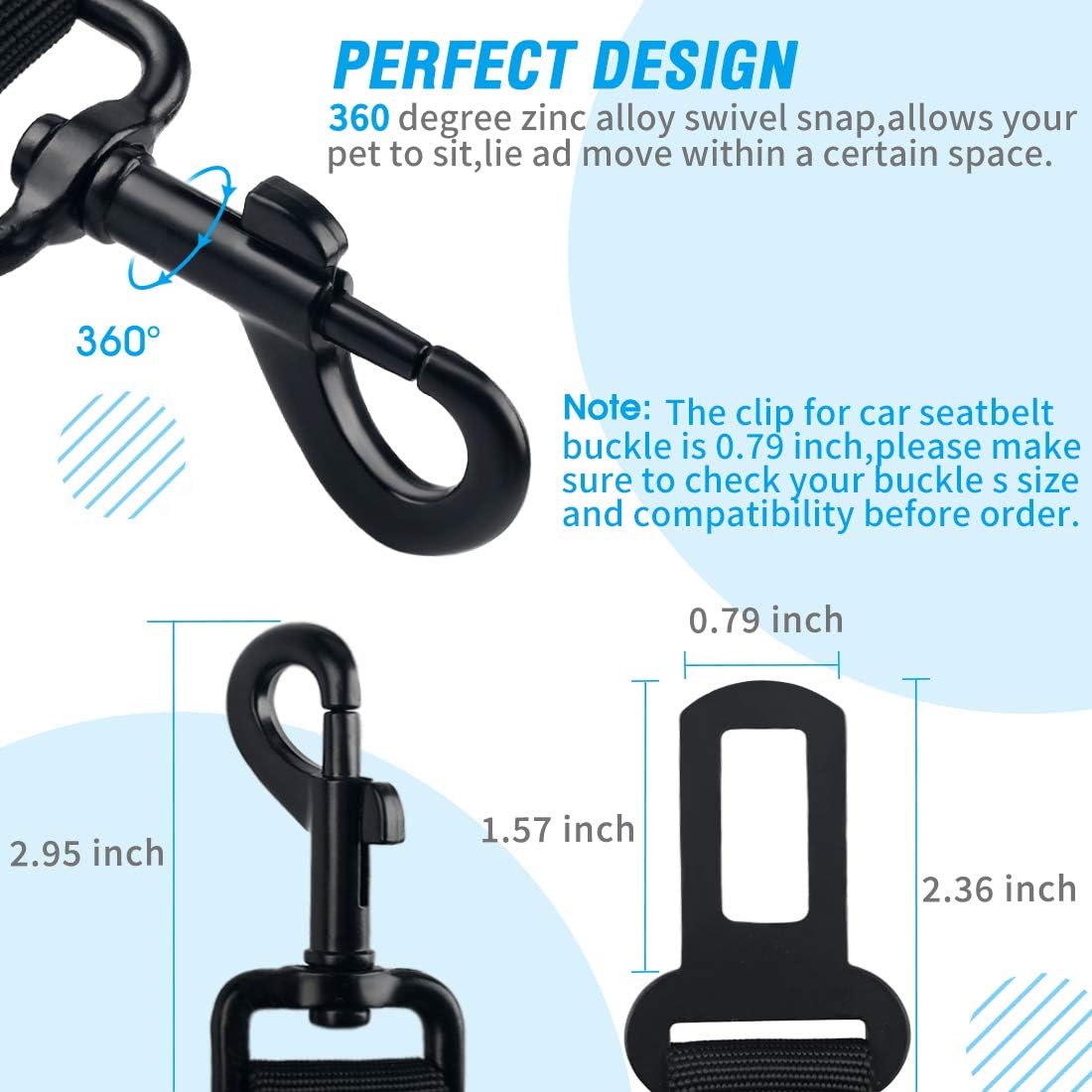 COOYOO Dog Seat Belt,3 Piece Set Retractable Dog Car Harness Adjustable Seat Belt for Vehicle Nylon