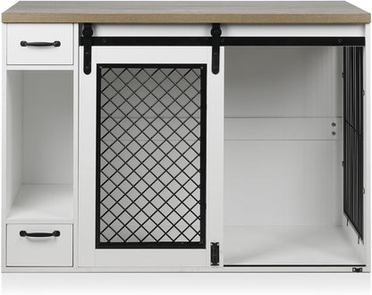 Large Dog Crate, Dog Crates for Medium Dogs, 47.2" Dog Kennel Indoor with Drawers, Feeder Bowls and