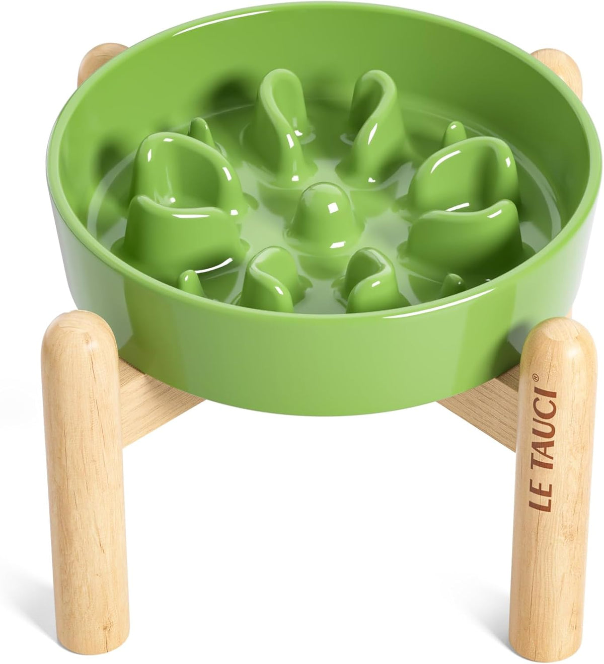 LE TAUCI Ceramic Slow Feed Dog Bowls, Elevated for Small Breeds, Anti-Gulping, Non-Slip, 6 inch