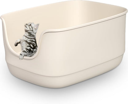 Gefryco Large Cat Litter Box with High Sided 24.6"x18.3"x12.2" - Jumbo Extra Large Open Anti