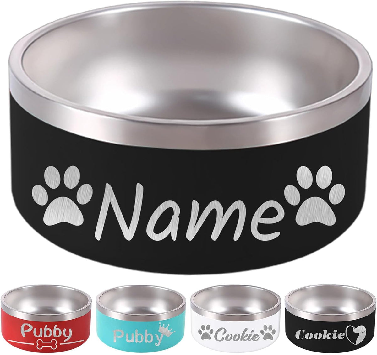 64OZ Personalized Dog Bowl Laser Engraved Custom Pet Name 18/32/42/64 oz No Slip Stainless Steel