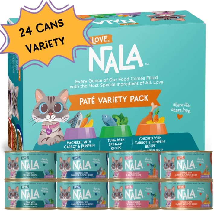 LOVE, NALA Grain-Free Wet Cat Food Pâté – 24 Pack – Natural Chicken & Fish Variety in Broth