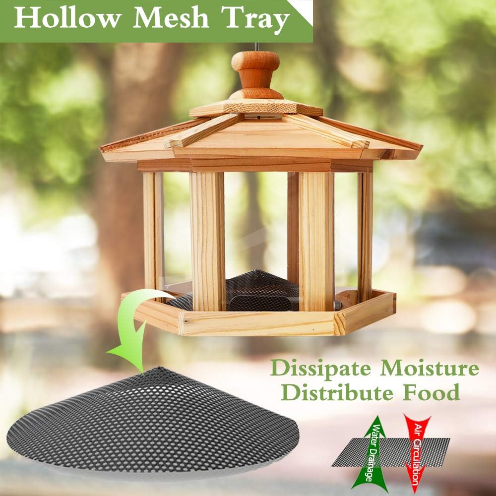 Solution4Patio Bird Feeder for Outdoors - USA Cedar Hexagon Gazebo Bird Feeders with Vented Mesh