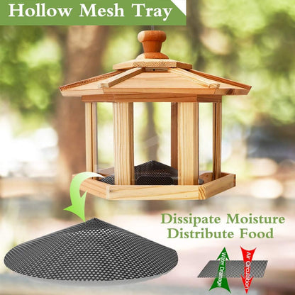 Solution4Patio Bird Feeder for Outdoors - USA Cedar Hexagon Gazebo Bird Feeders with Vented Mesh