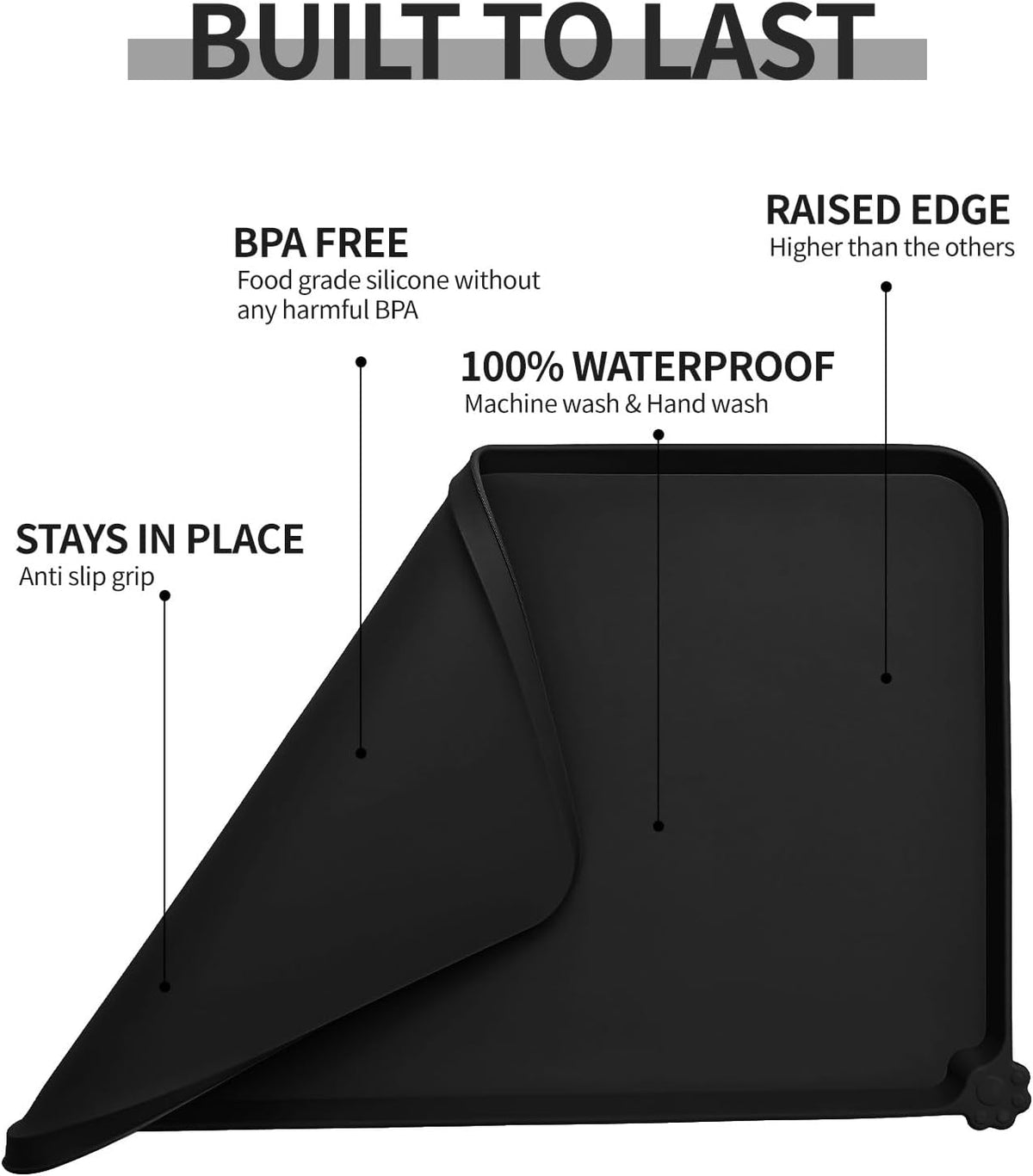 Waterproof Pet Feeding Mat with High Raised Edges, Heavier and Thicker Placemats for Cat Dog Water