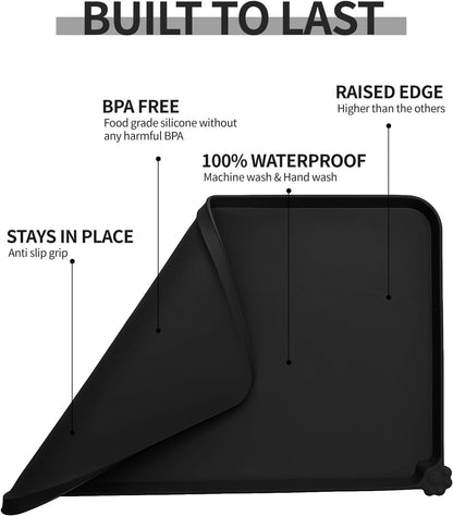 Waterproof Pet Feeding Mat with High Raised Edges, Heavier and Thicker Placemats for Cat Dog Water