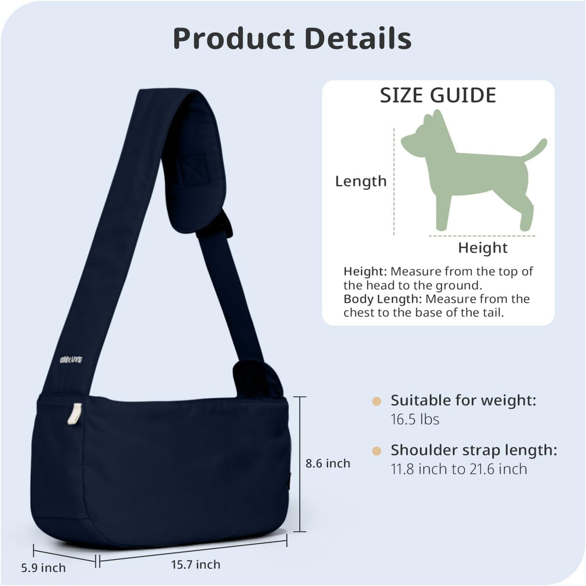 Dog Sling Carrier for Small Dogs and Cats, Lightweight Collapsible Pet Travel Bag with Adjustable