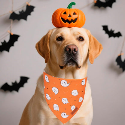 PTDECOR Halloween Dog Bandana, Cute Ghost Pumpkin Design Reversible Holiday Pet Scarf, Adjustable