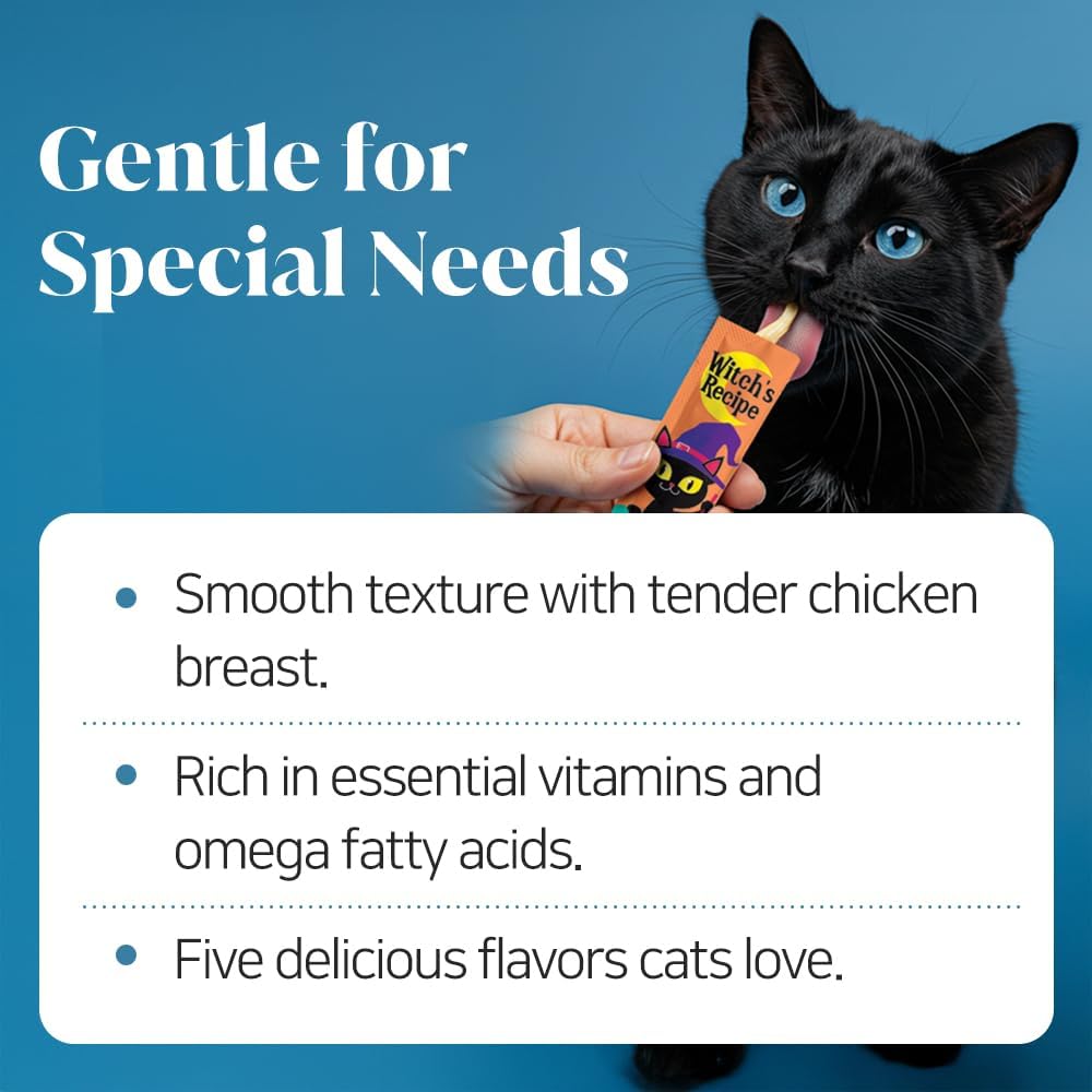 Witch's Recipe Lickable Cat Treats, Creamy Squeezable Puree, Grain-Free, 100 Tubes, Chicken Tuna