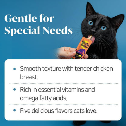 Witch's Recipe Lickable Cat Treats, Creamy Squeezable Puree, Grain-Free, 100 Tubes, Chicken Tuna