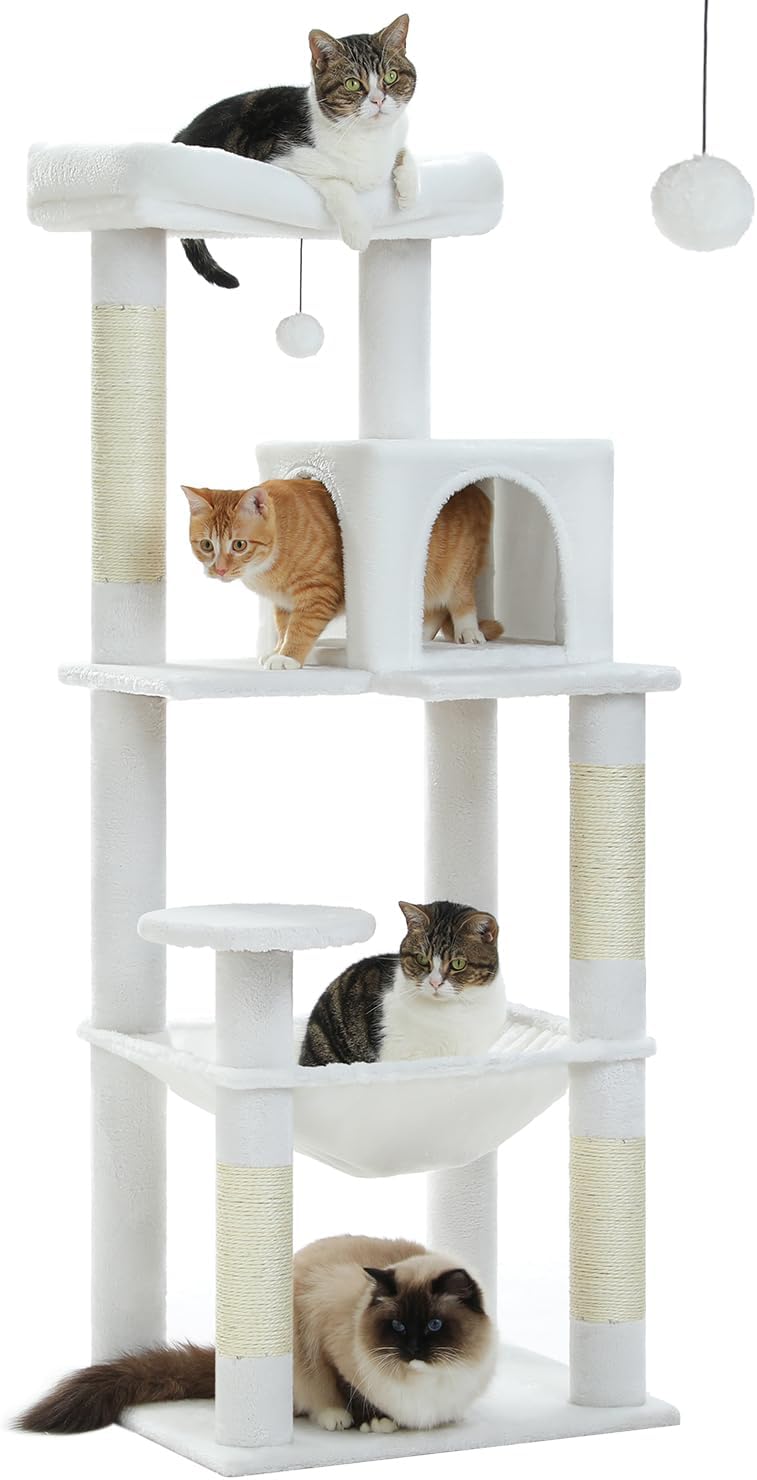 Cat Tree for Large Cats with Metal Plush Big Hammock, 56.3" Cat Tower for Indoor Cats with 2 Door