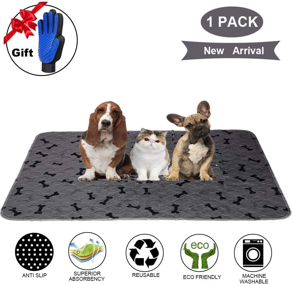 Washable Dog Pee Pads with Free Grooming Gloves,Non Slip Dog Mats with Great Urine