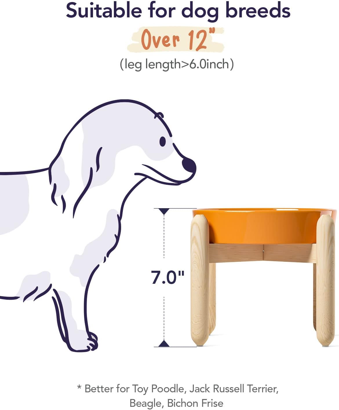 LE TAUCI Ceramic Slow Feeder Puzzle Bowl Elevated 1.5 Cup with Wooden Stand for Small & Medium Dog