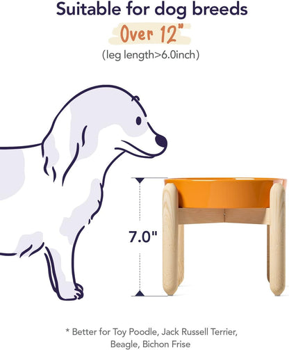 LE TAUCI Ceramic Slow Feeder Puzzle Bowl Elevated 1.5 Cup with Wooden Stand for Small & Medium Dog