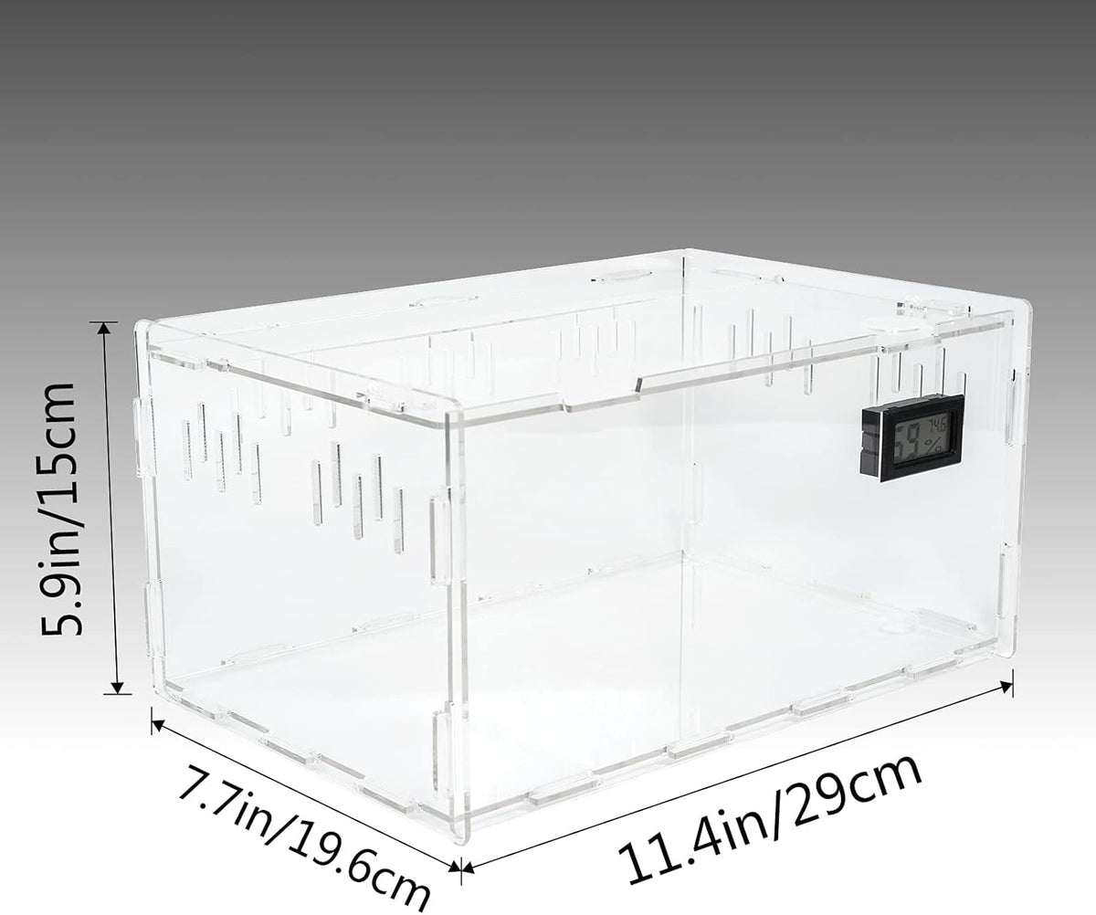 BETAZOOER Reptile Terrarium Breeding Tank Acrylic Reptile Feeding Box with Temperature Hygrometer