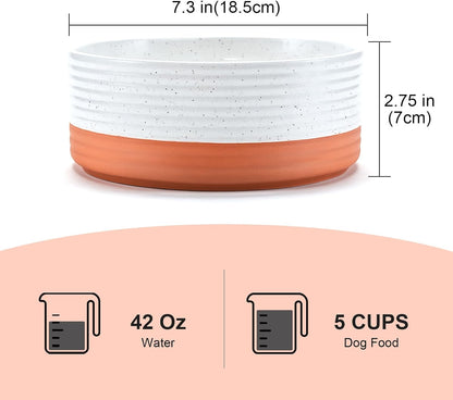 SPUNKYJUNKY Ceramic Dog Bowls 2 Pack, 7.3'' Dog Food Water Double Feeding Bowls Non-Slip for Medium