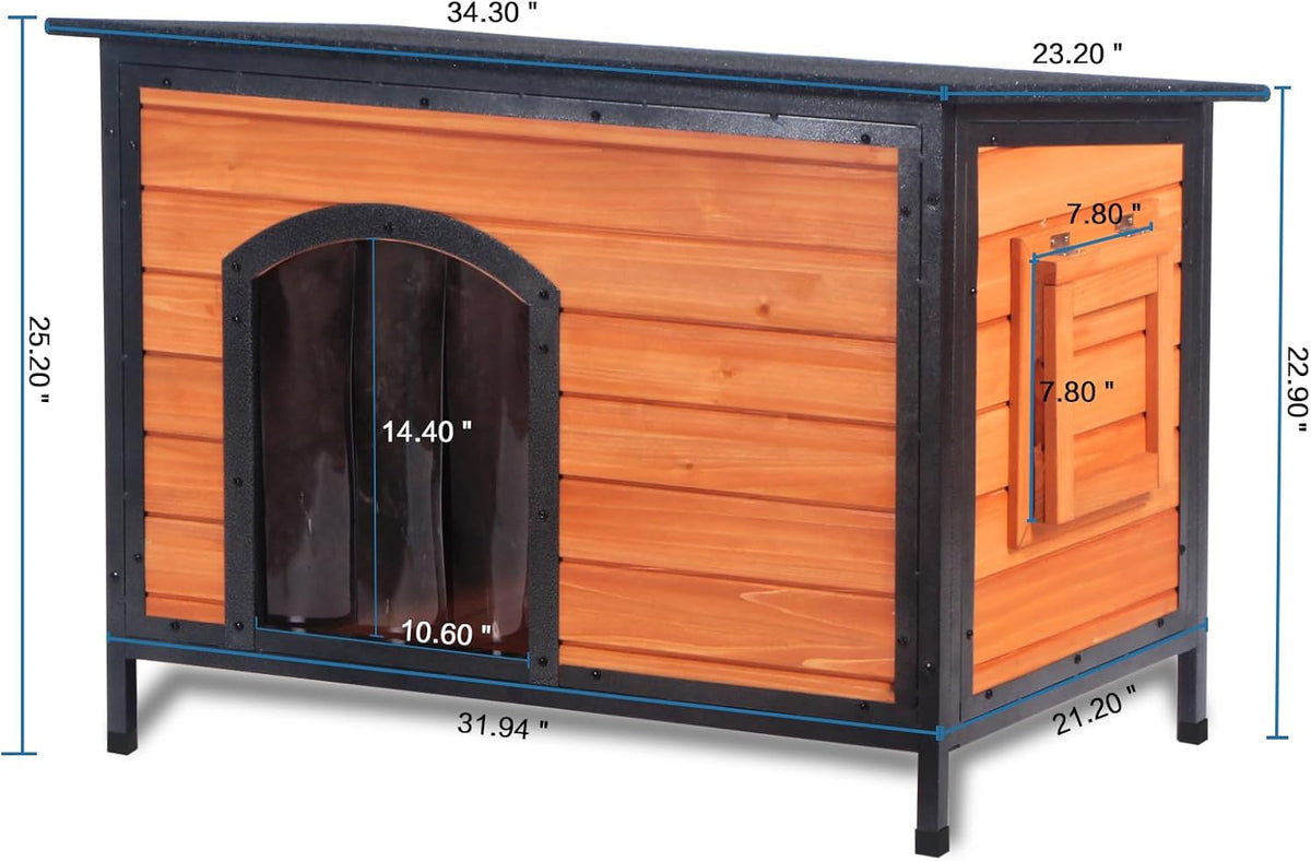 Dog House Outdoor Weatherproof 34.3" L Chew Proof Outside Dog Kennel for Small Medium Dogs with