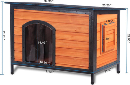 Dog House Outdoor Weatherproof 34.3" L Chew Proof Outside Dog Kennel for Small Medium Dogs with
