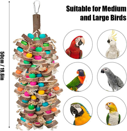 Parrot Toys for Large Birds, Multicolored Wooden Blocks Bird Chewing Toy Parrot Cage Bite Toy or
