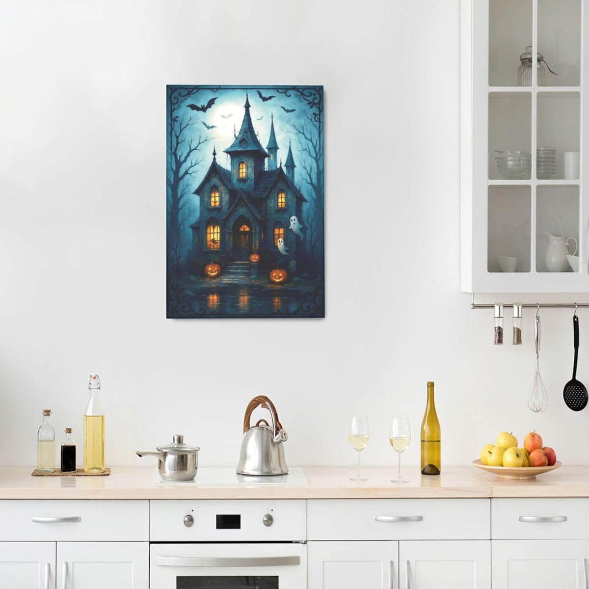 Halloween Gothic Wall Art Castle Pumpkin Ghost Bat Canvas Wall Decor Dark Academia Pictures