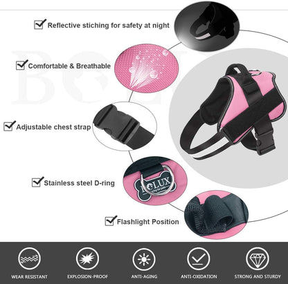 Bolux Dog Harness, No-Pull Reflective Dog Vest, Breathable Adjustable Pet Harness with Handle for