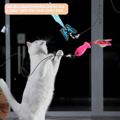 Retractable Cat Toy Wand, 12 Packs Interactive Cat Feather Toys, 9 Assorted Teaser Refills with