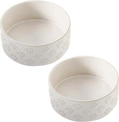 UBEE Ceramic Dog Bowl Set of 2, 5.1 inch Dog Dish Food Bowl with Paw Pattern, Pet Food Water Dish
