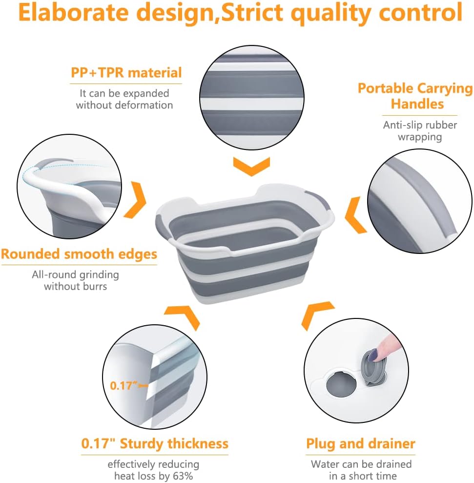 Multipurpose Collapsible Pet Bathtub with Drainage Hole for Puppy Small Dogs Cats, Portable Laundry