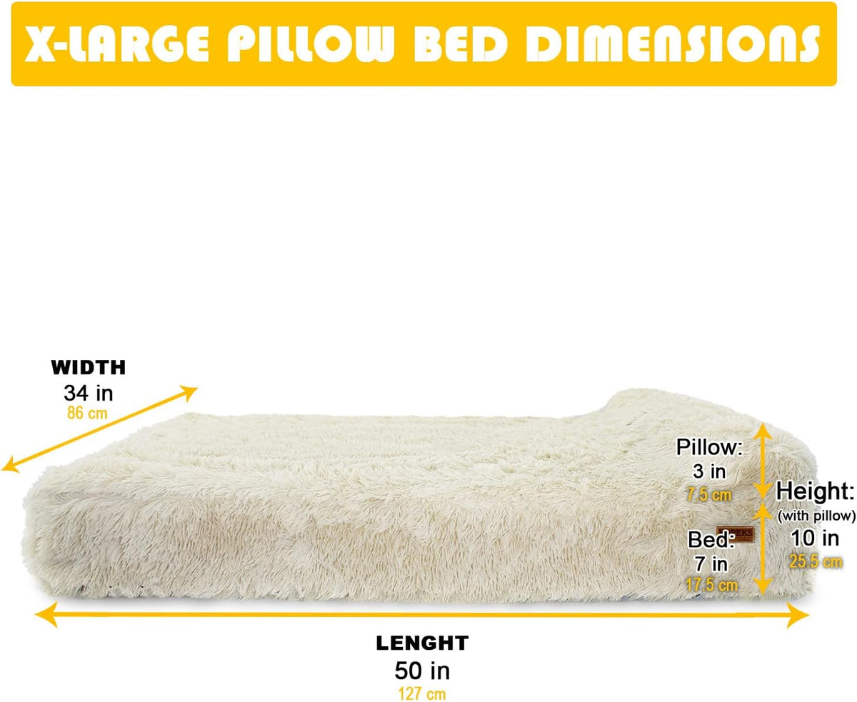KOPEKS Orthopedic Memory Foam Dog Bed 7" Inch Thick Extra Large Dog Bed with Pillow Fluffy Brown