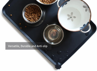 Hoki Found Large Silicone Pet Food Mats Tray - Non Slip Dog Cat Bowl Mats Placemat - Pet Feeding